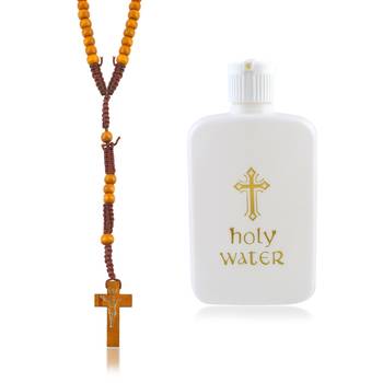 Dzine Trendz Rosary & Water Bottle Combo Brass with Pearl Accents Brown 8×5 cm 1