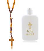 Dzine Trendz Rosary & Water Bottle Combo Brass with Pearl Accents Brown 8×5 cm