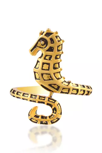 Brass antique gold sea horse finger ring