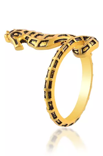 Brass antique gold sea horse finger ring