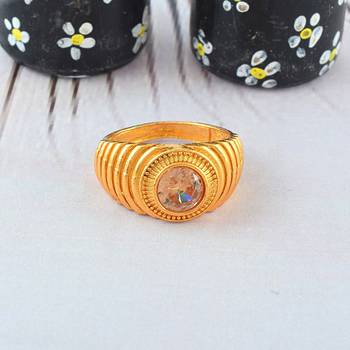 Brass gold plated yellow quartz finger ring 1