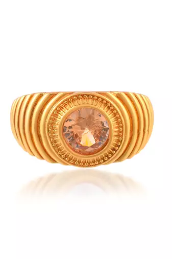 Brass gold plated yellow quartz finger ring