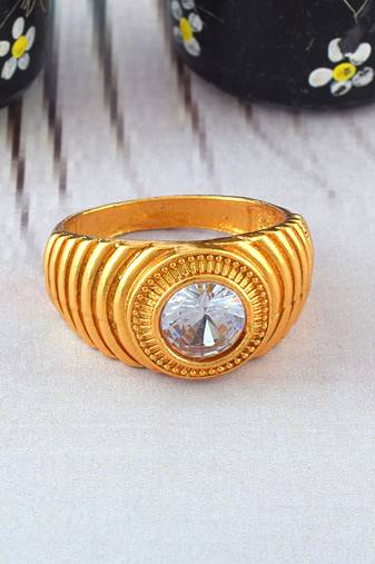 Brass gold white quartz finger ring