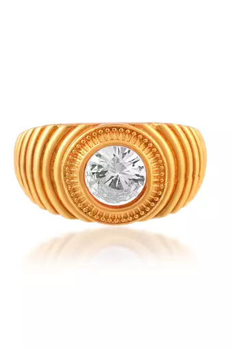 Brass gold white quartz finger ring