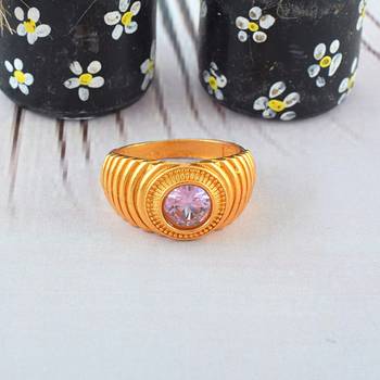 Brass gold plated rose quartz finger ring 1