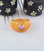 Brass gold plated rose quartz finger ring