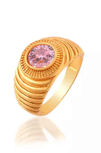 Brass gold plated rose quartz finger ring