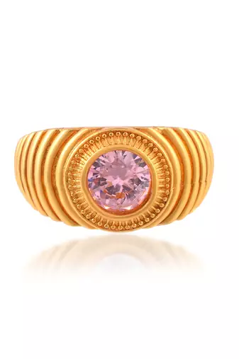 Brass gold plated rose quartz finger ring