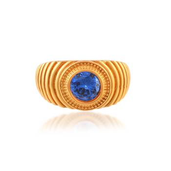 Brass gold blue sapphire finger ring 3