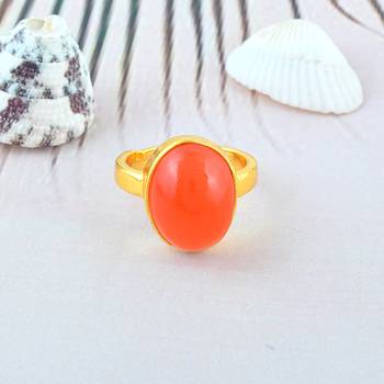 Brass gold plated red cats eye lehsuniya finger ring 1