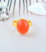 Brass gold plated red cats eye lehsuniya finger ring