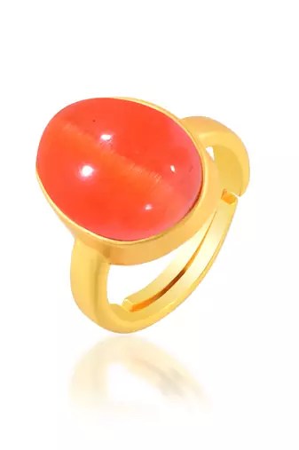 Brass gold plated red cats eye lehsuniya finger ring