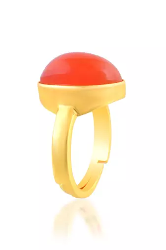 Brass gold plated red cats eye lehsuniya finger ring