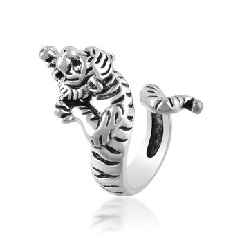 Brass antique silver attacking tiger finger ring 1