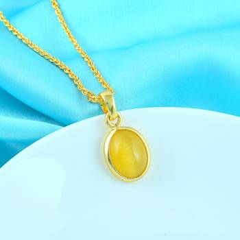 Brass gold chrysoberl tiger eye lehsuniya pendant 1