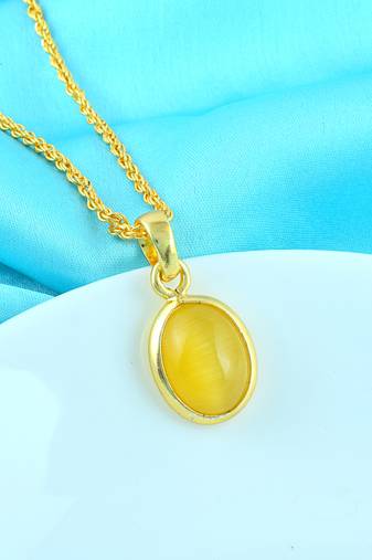 Brass gold chrysoberl tiger eye lehsuniya pendant
