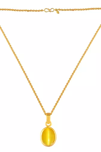 Brass gold chrysoberl tiger eye lehsuniya pendant