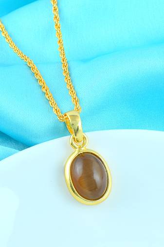 Brass gold chrysoberl cats eye lehsuniya pendant