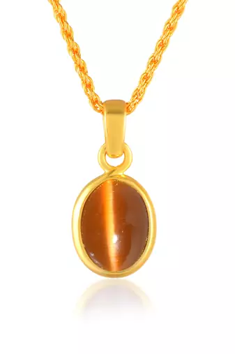 Brass gold chrysoberl cats eye lehsuniya pendant