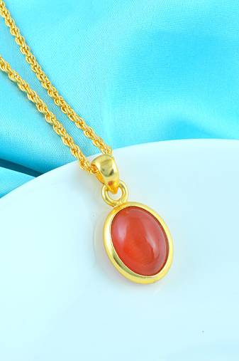 Brass gold chrysoberl red cats eye lehsuniya pendant