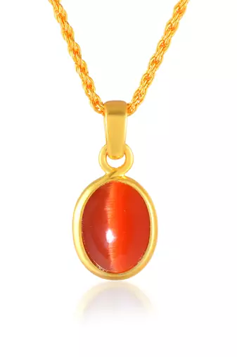 Brass gold chrysoberl red cats eye lehsuniya pendant