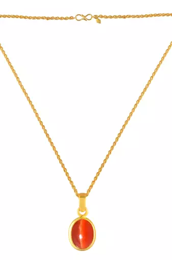 Brass gold chrysoberl red cats eye lehsuniya pendant