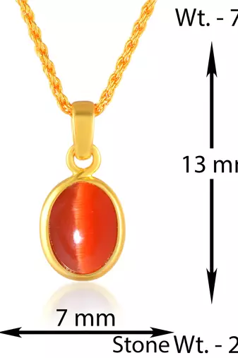 Brass gold chrysoberl red cats eye lehsuniya pendant