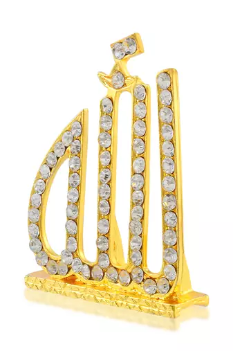 Brass gold imitation diamond, allah word stand home décor muslim islamic