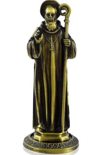 Brass antique finish saint benedict idol stand christian spiritual