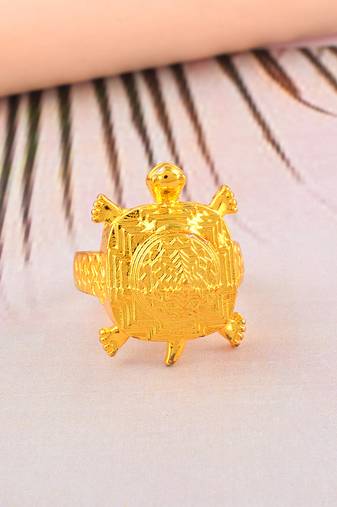 Brass micron gold tortoise kachua shree yantra hindu spiritual finger ring