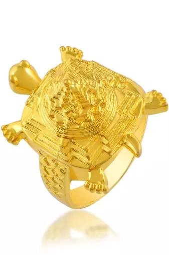 Brass micron gold tortoise kachua shree yantra hindu spiritual finger ring