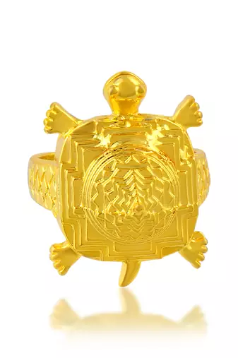 Brass micron gold tortoise kachua shree yantra hindu spiritual finger ring