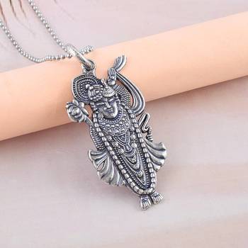 dzine trendz brass antique silver shrinath ji pendant 1