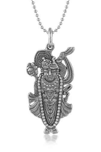 dzine trendz brass antique silver shrinath ji pendant