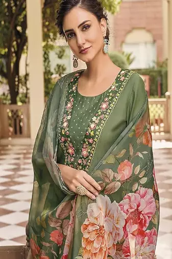 Green embroidery thread Work Kurta sets