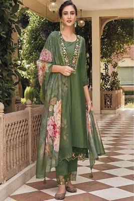 Green embroidery thread Work Kurta sets 1