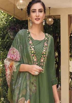 Green embroidery thread Work Kurta sets 3