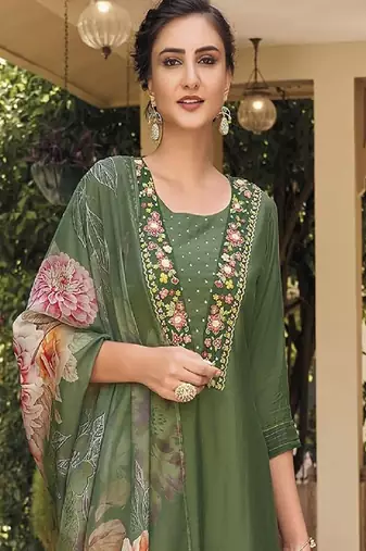 Green embroidery thread Work Kurta sets