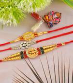 Rakhi for bhaiya bhabhi-2 brass gold plated and one pure silver (pack of 3)