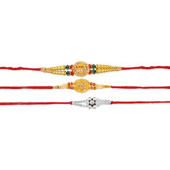 Rakhi for bhaiya bhabhi-2 brass gold plated and one pure silver (pack of 3) 3