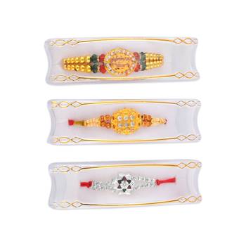 Rakhi for bhaiya bhabhi-2 brass gold plated and one pure silver (pack of 3) 4