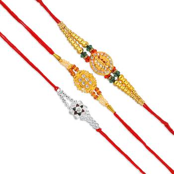 Rakhi for bhaiya bhabhi-2 brass gold plated and one pure silver (pack of 3) 5