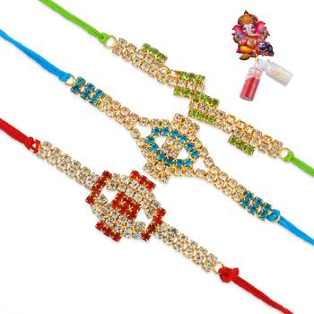 Rakhi for bhaiya bhabhi- colourful crystal studded-pack of 3 2