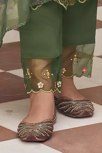 Green embroidery thread Work Kurta sets