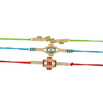 Rakhi for bhaiya bhabhi- colourful crystal studded-pack of 3 3