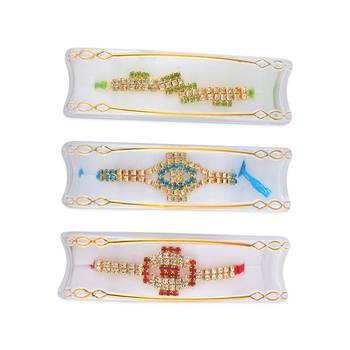 Rakhi for bhaiya bhabhi- colourful crystal studded-pack of 3 5