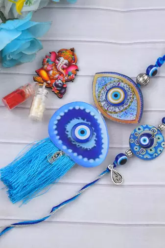 Rakhi for bhaiya bhabhi- evil eye rakhi set (pack of 2)