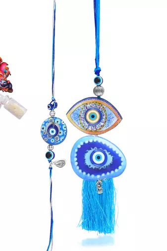 Rakhi for bhaiya bhabhi- evil eye rakhi set (pack of 2)