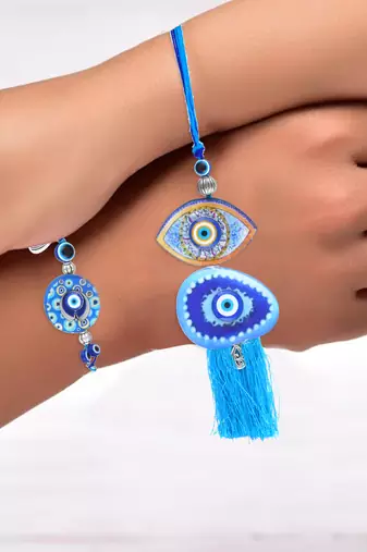 Rakhi for bhaiya bhabhi- evil eye rakhi set (pack of 2)