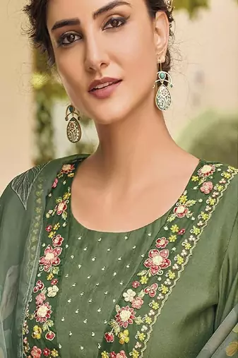 Green embroidery thread Work Kurta sets